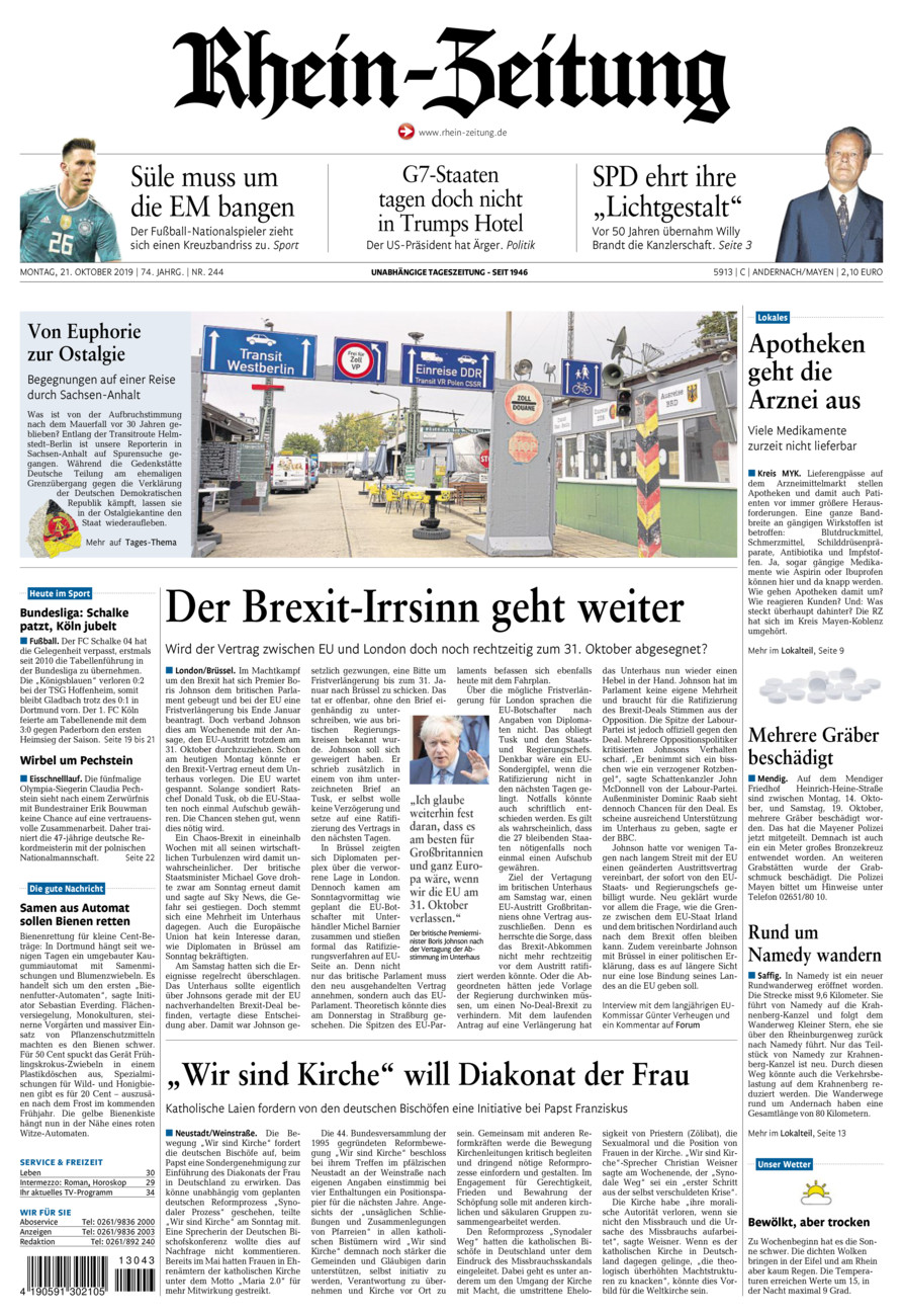 RheinZeitung Andernach & Mayen vom Montag, 21.10.2019 Rhein Zeitung