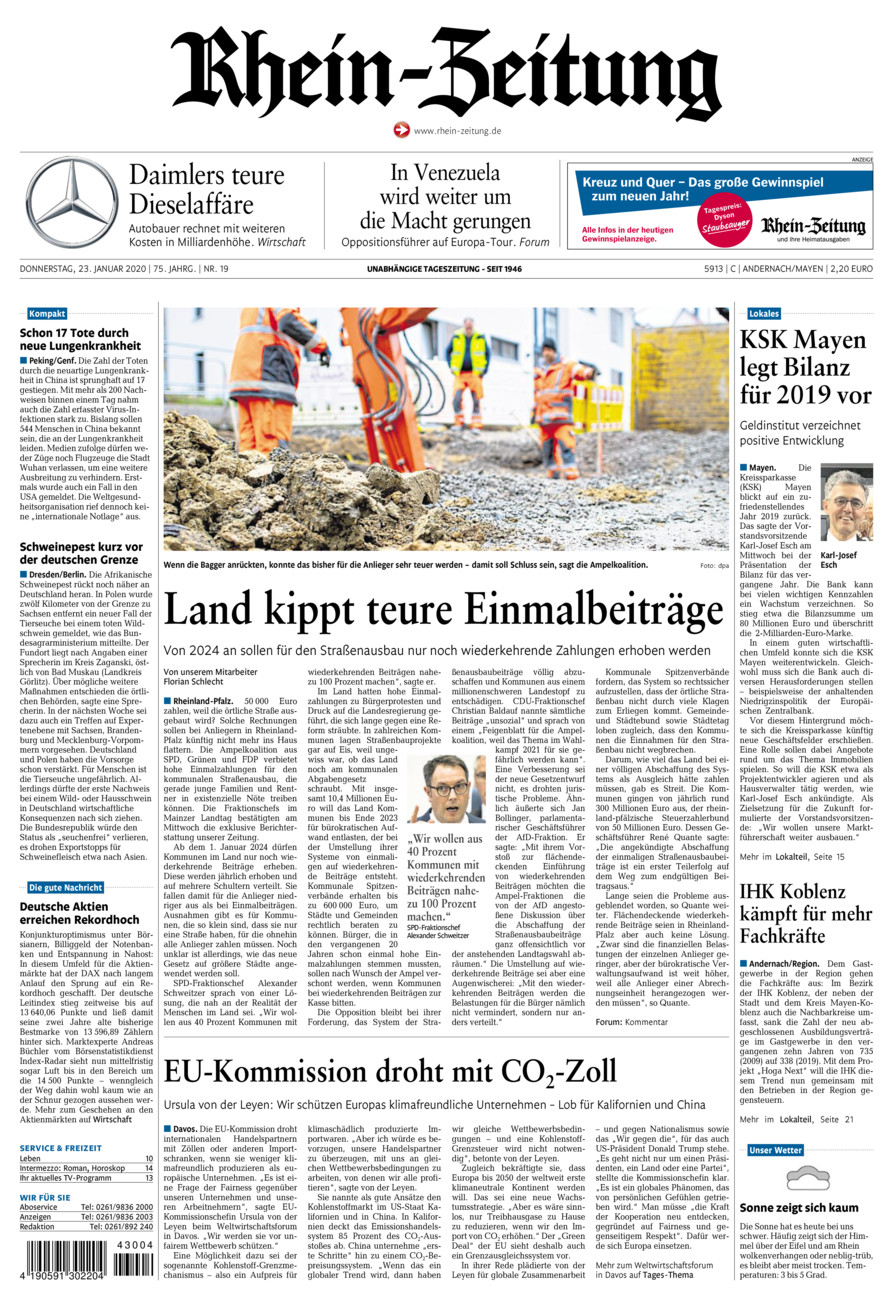 RheinZeitung Andernach & Mayen vom Donnerstag, 23.01.2020 Rhein Zeitung