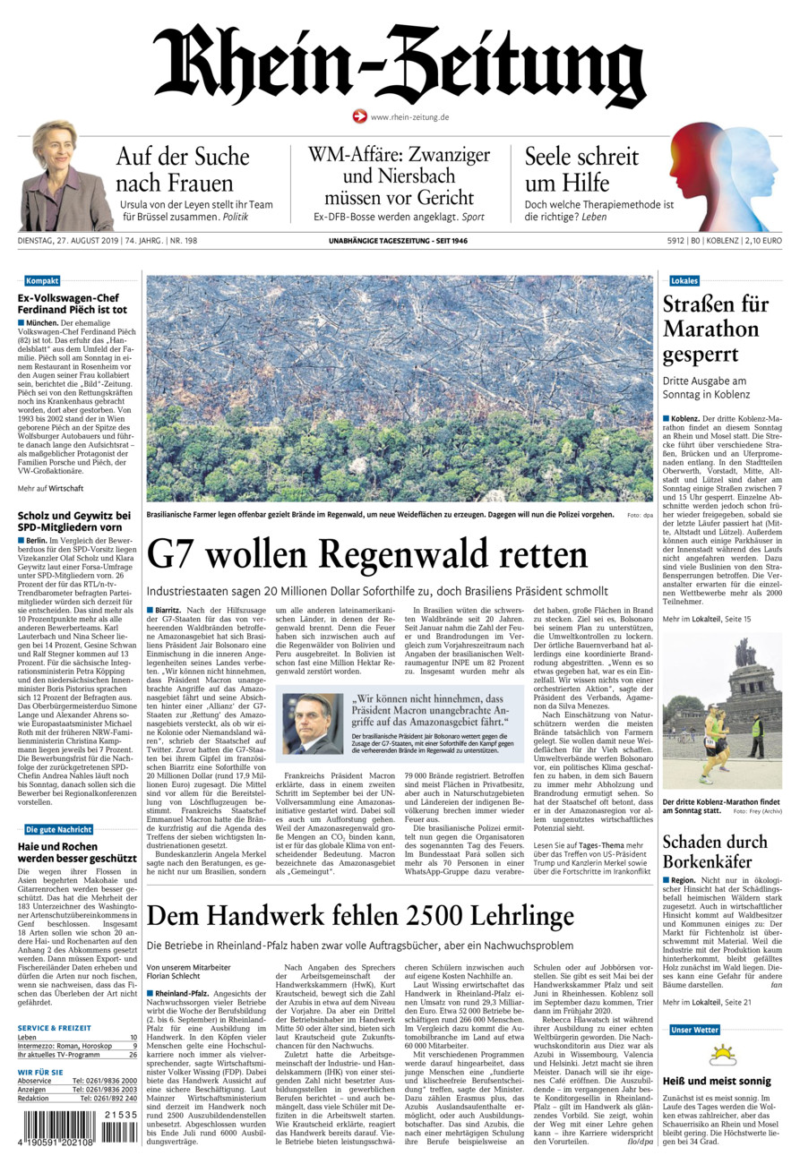 Rhein-Zeitung Koblenz & Region Vom Dienstag, 27.08.2019 | Rhein Zeitung