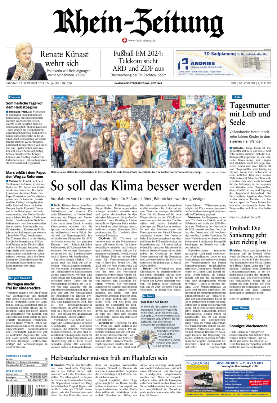 Rhein-Zeitung Koblenz & Region Vom Samstag, 21.09.2019 | Rhein Zeitung