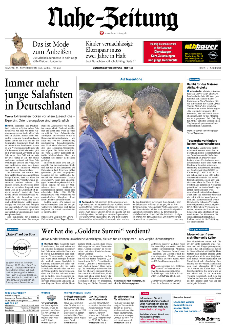 Nahe-Zeitung vom Samstag, 15.11.2014
