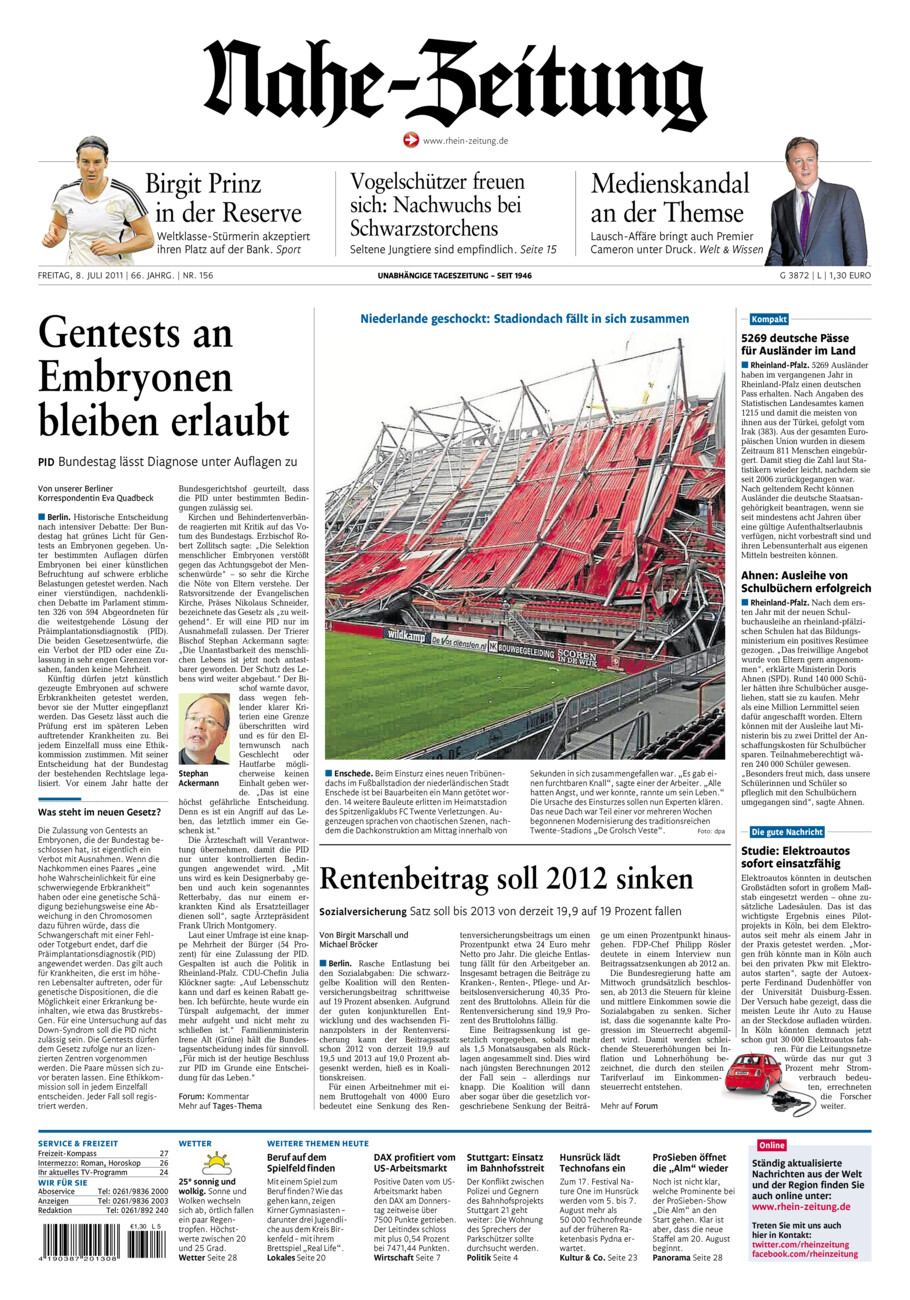 Nahe-Zeitung vom Freitag, 08.07.2011