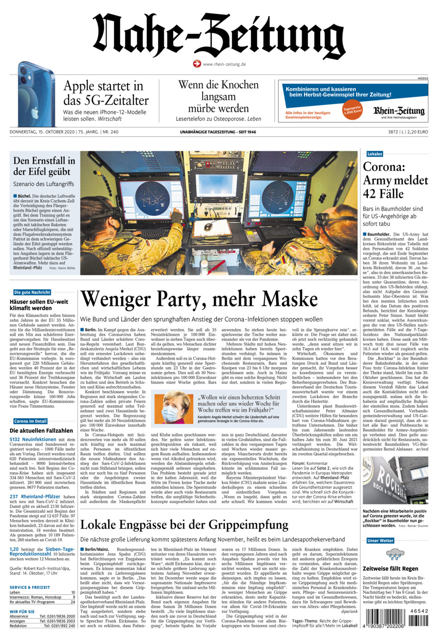 Nahe-Zeitung vom Donnerstag, 15.10.2020