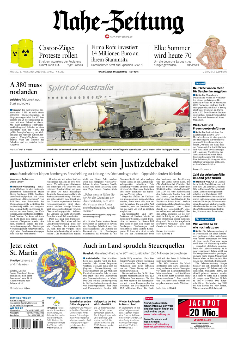 Nahe-Zeitung vom Freitag, 05.11.2010