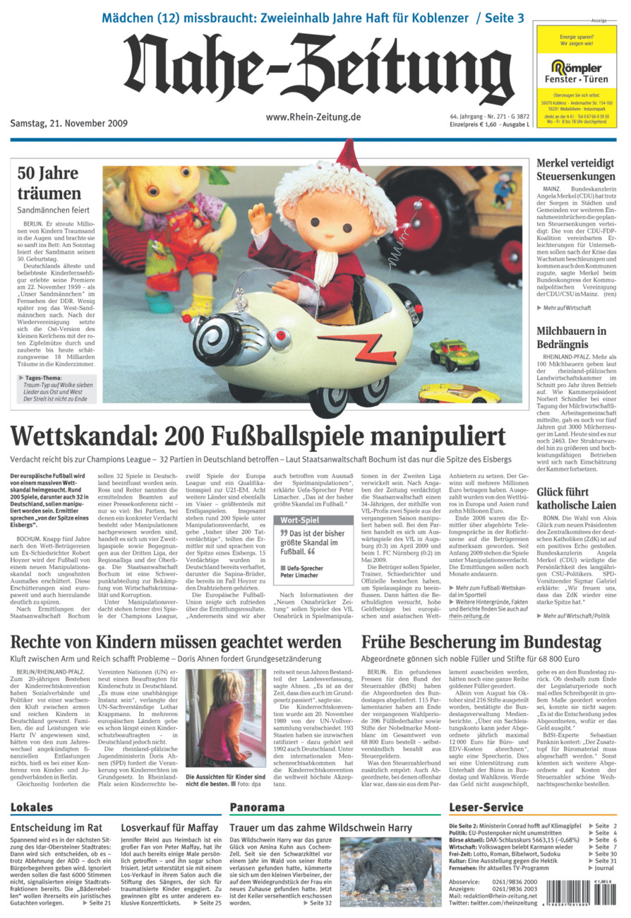Nahe-Zeitung vom Samstag, 21.11.2009