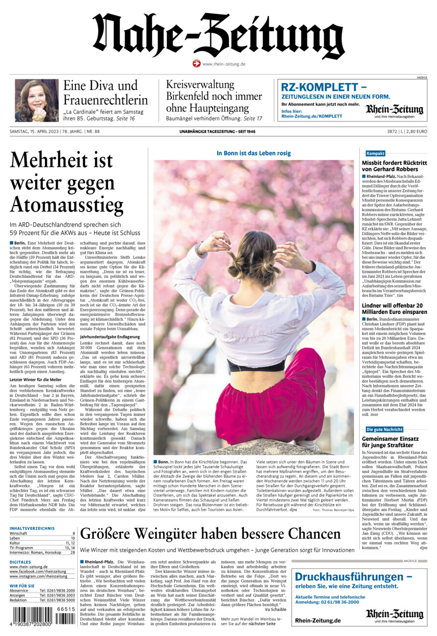 Nahe-Zeitung vom Samstag, 15.04.2023