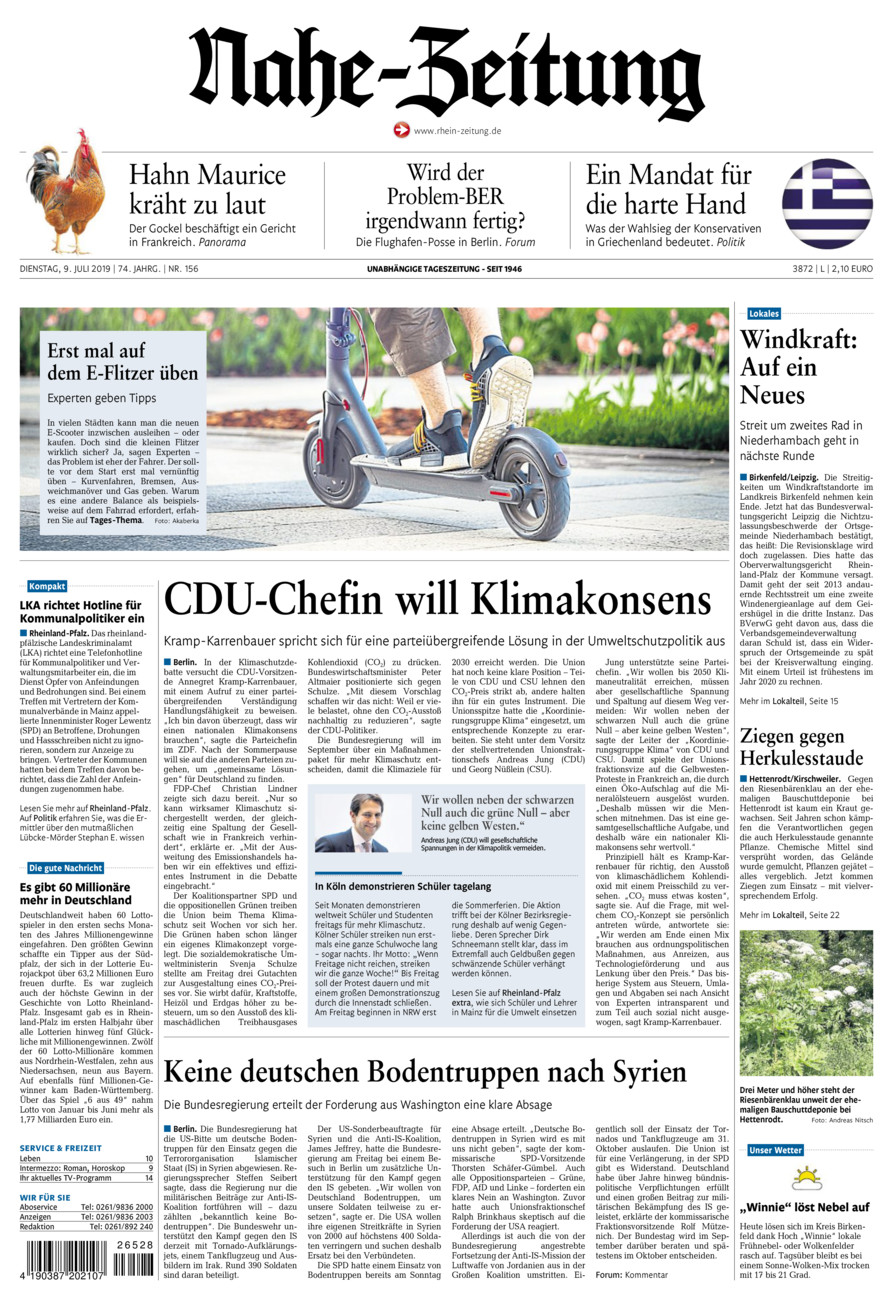 Nahe-Zeitung vom Dienstag, 09.07.2019