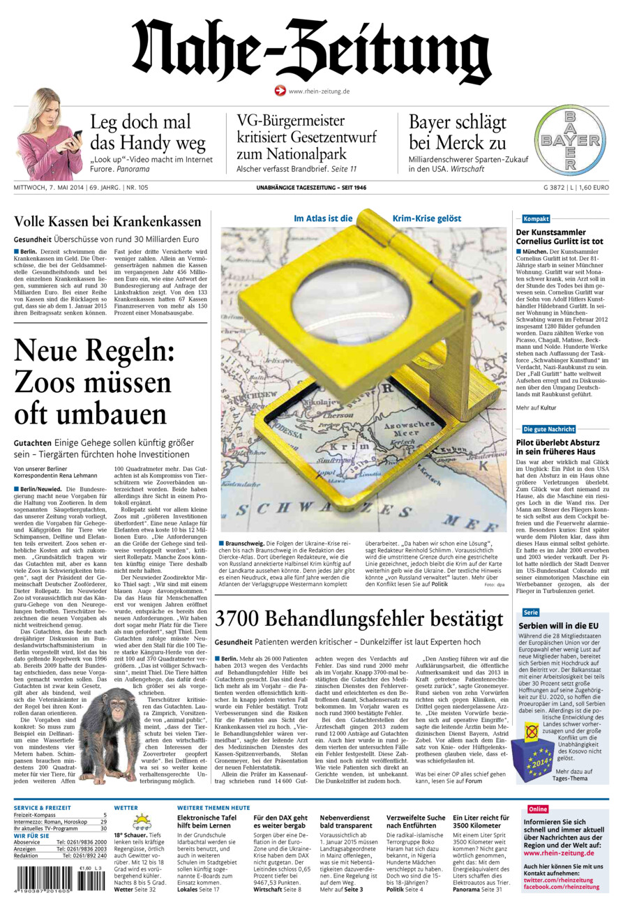 Nahe-Zeitung vom Mittwoch, 07.05.2014