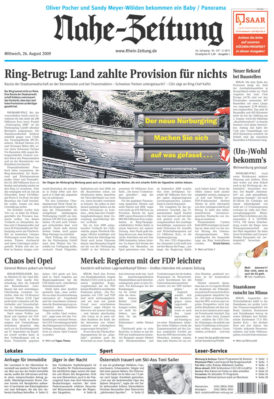 Nahe-Zeitung vom Mittwoch, 26.08.2009