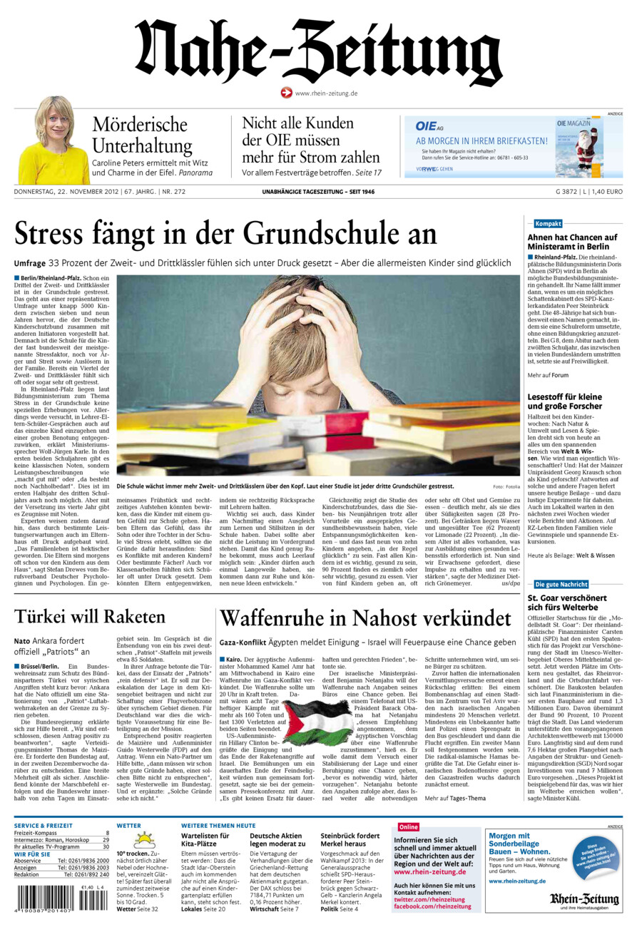 Nahe-Zeitung vom Donnerstag, 22.11.2012