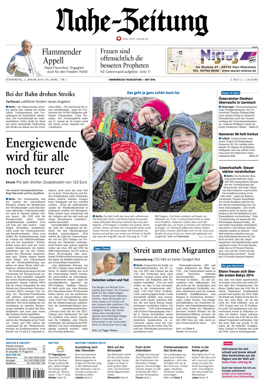 Nahe-Zeitung vom Donnerstag, 02.01.2014