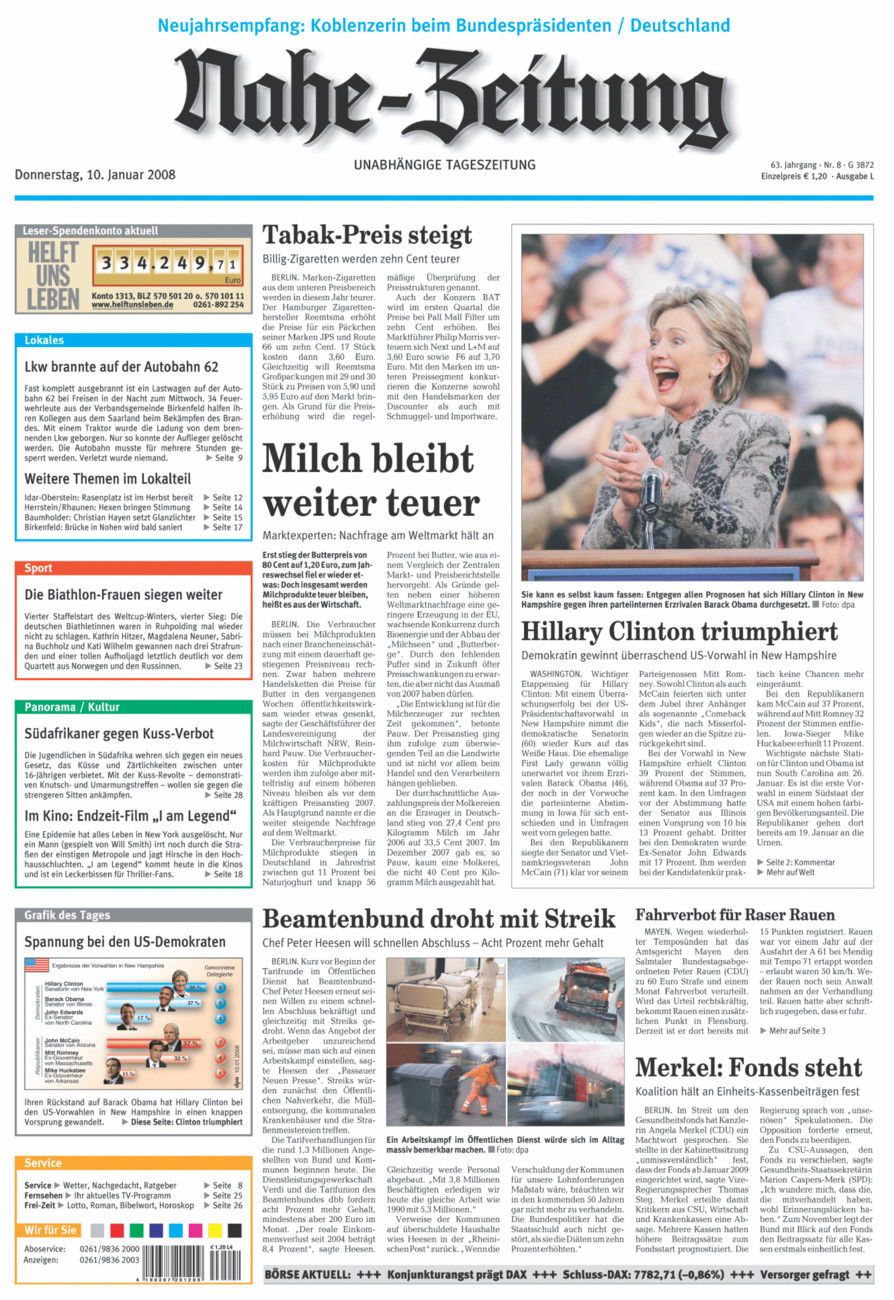 Nahe-Zeitung vom Donnerstag, 10.01.2008