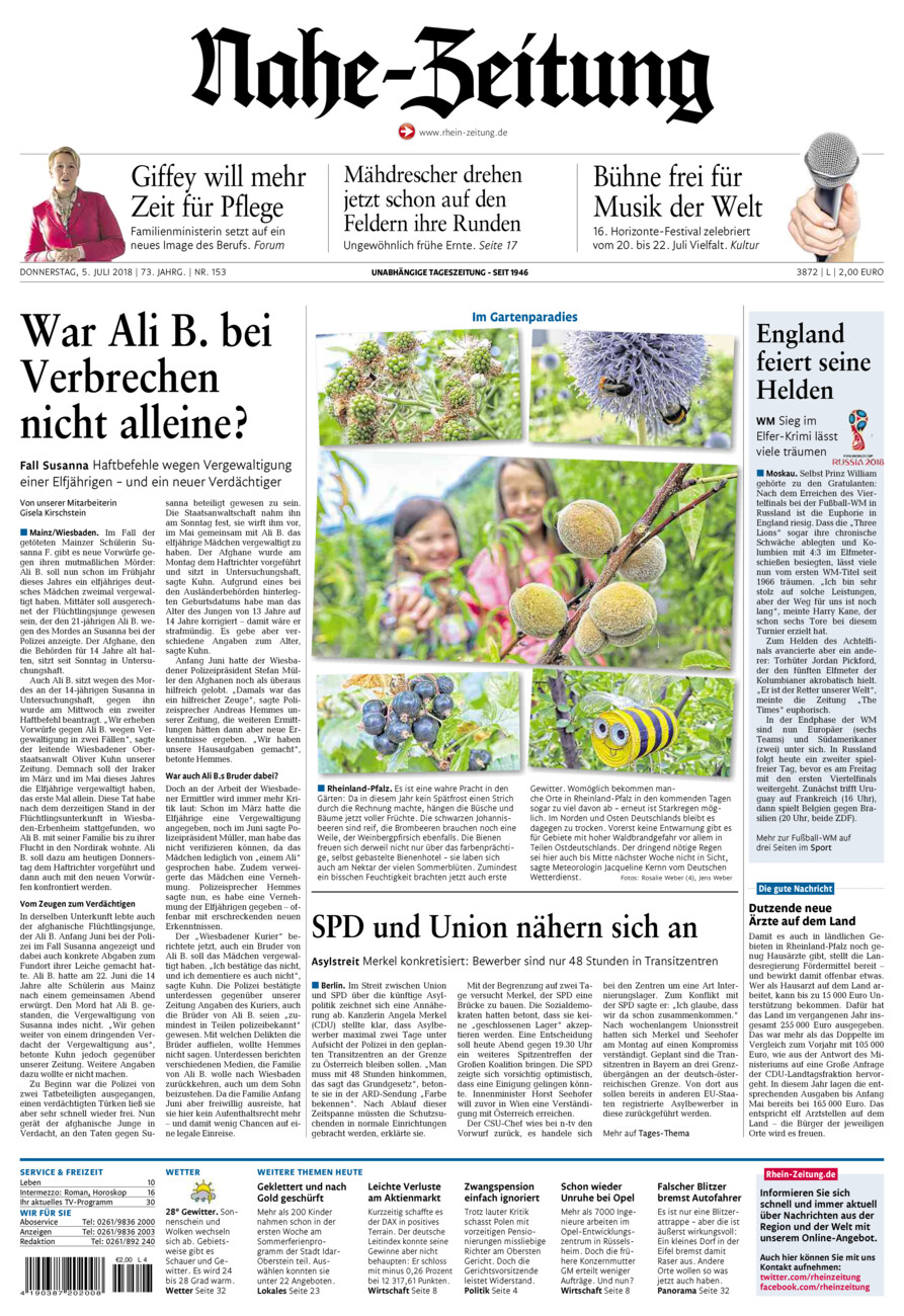 Nahe-Zeitung vom Donnerstag, 05.07.2018