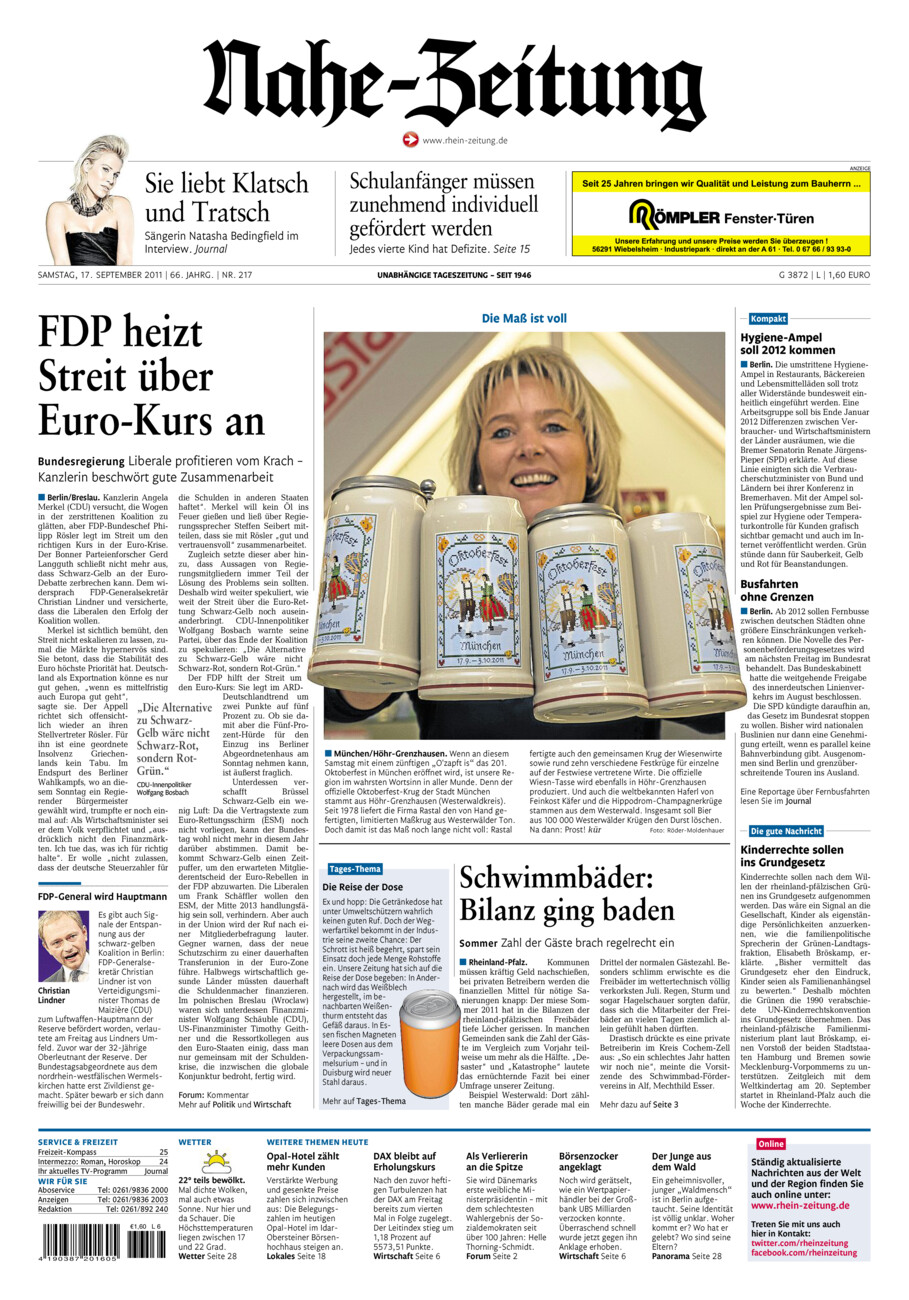 Nahe-Zeitung vom Samstag, 17.09.2011