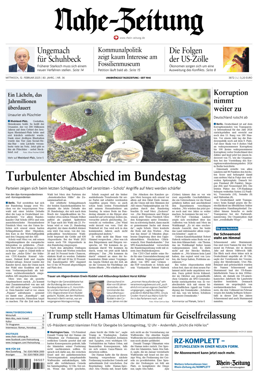 Nahe-Zeitung vom Mittwoch, 12.02.2025