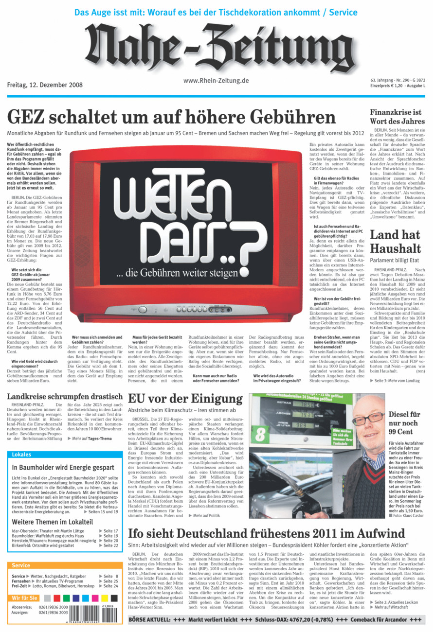 Nahe-Zeitung vom Freitag, 12.12.2008
