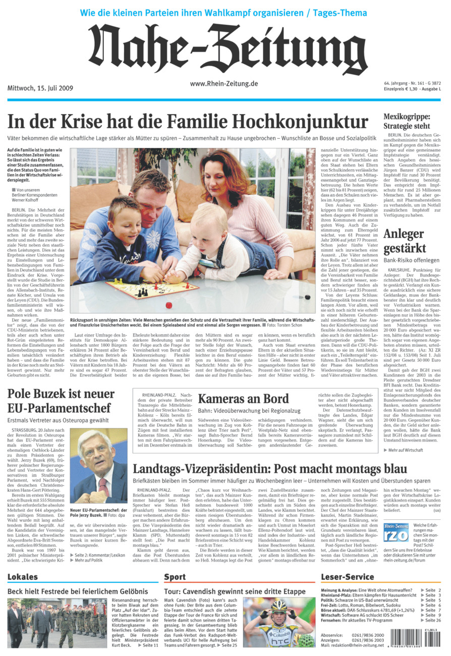 Nahe-Zeitung vom Mittwoch, 15.07.2009