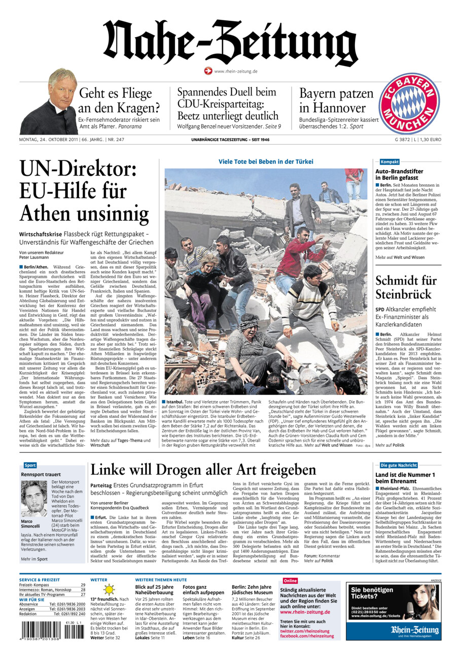 Nahe-Zeitung vom Montag, 24.10.2011