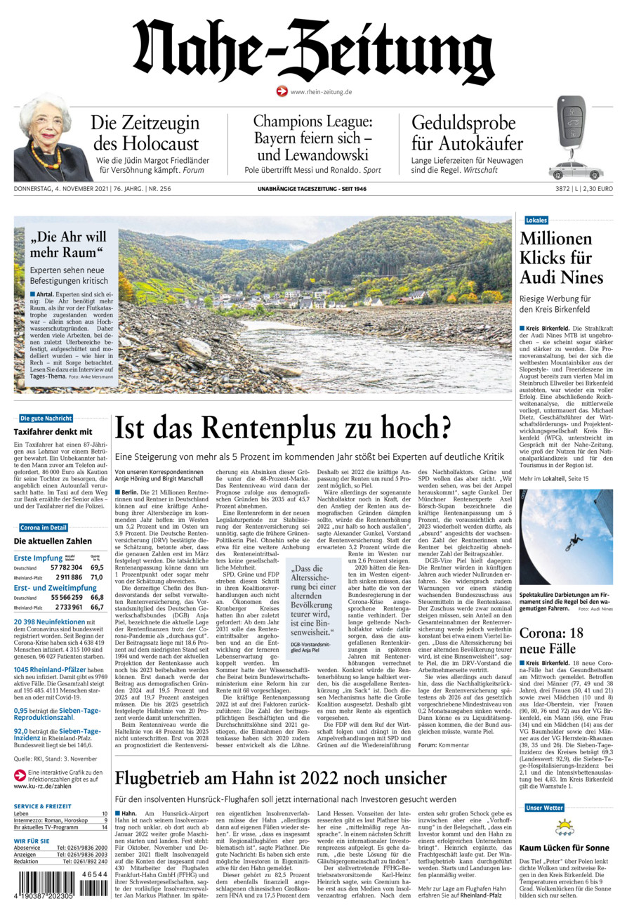 Nahe-Zeitung vom Donnerstag, 04.11.2021