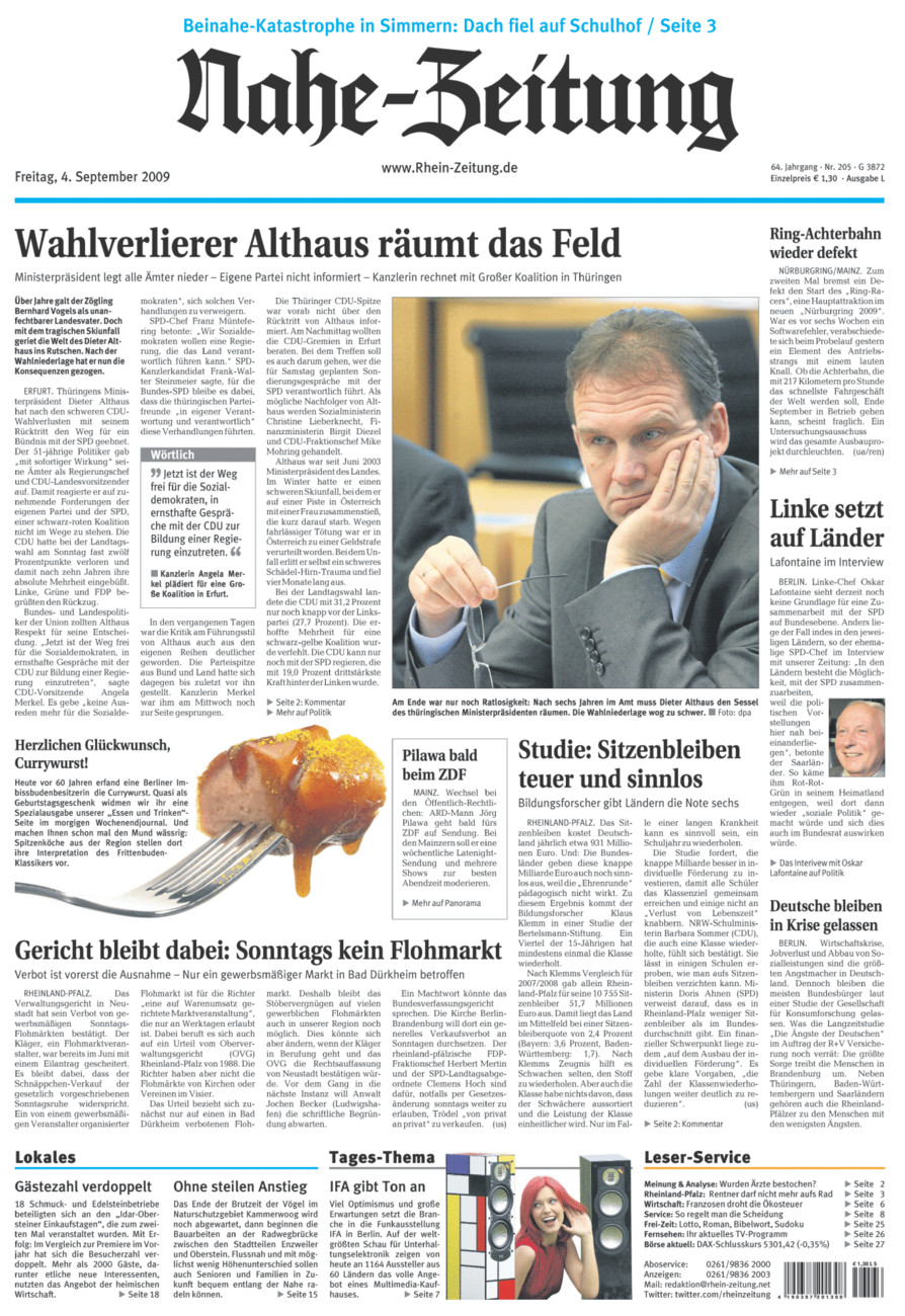 Nahe-Zeitung vom Freitag, 04.09.2009
