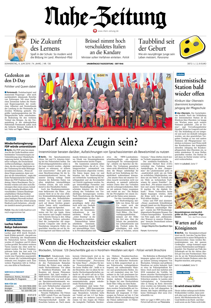 Nahe-Zeitung vom Donnerstag, 06.06.2019