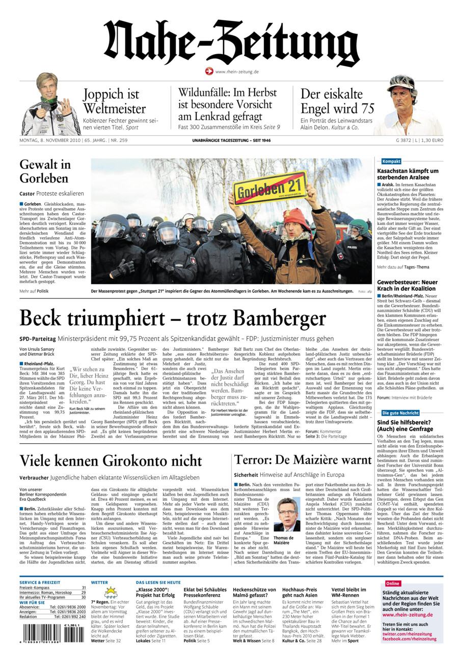 Nahe-Zeitung vom Montag, 08.11.2010
