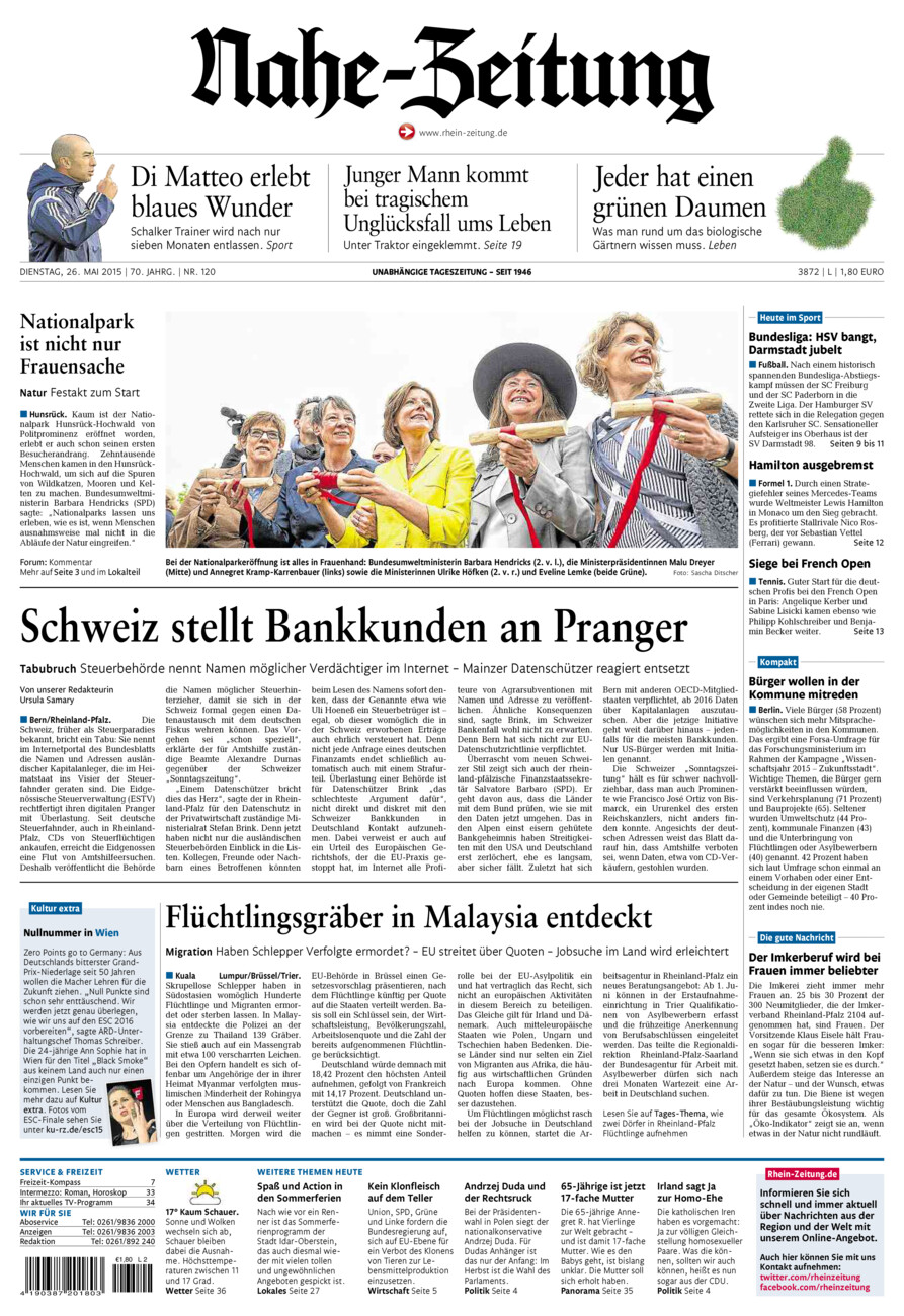 Nahe-Zeitung vom Dienstag, 26.05.2015