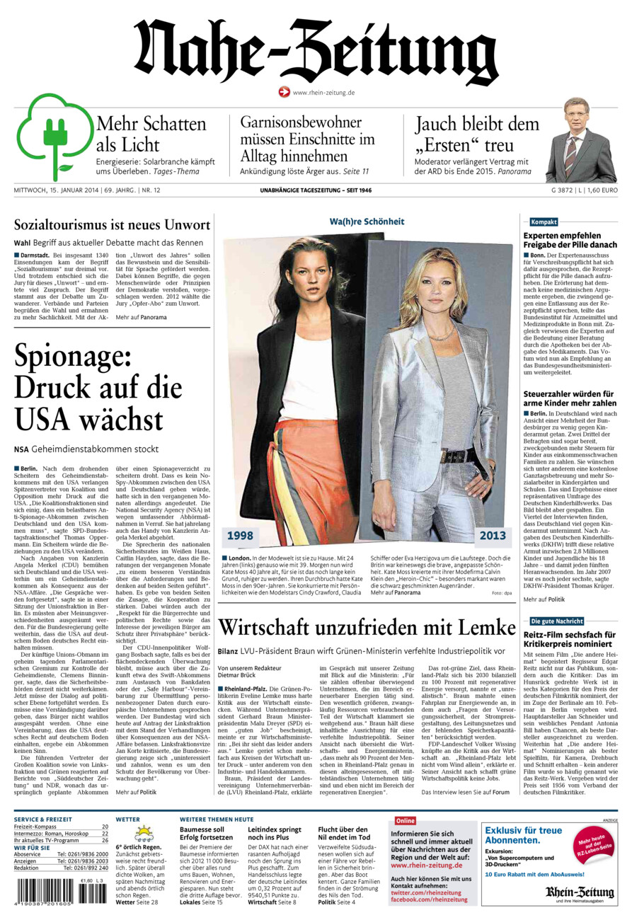 Nahe-Zeitung vom Mittwoch, 15.01.2014