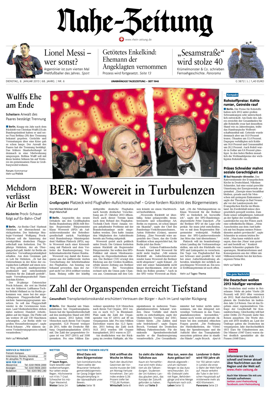 Nahe-Zeitung vom Dienstag, 08.01.2013