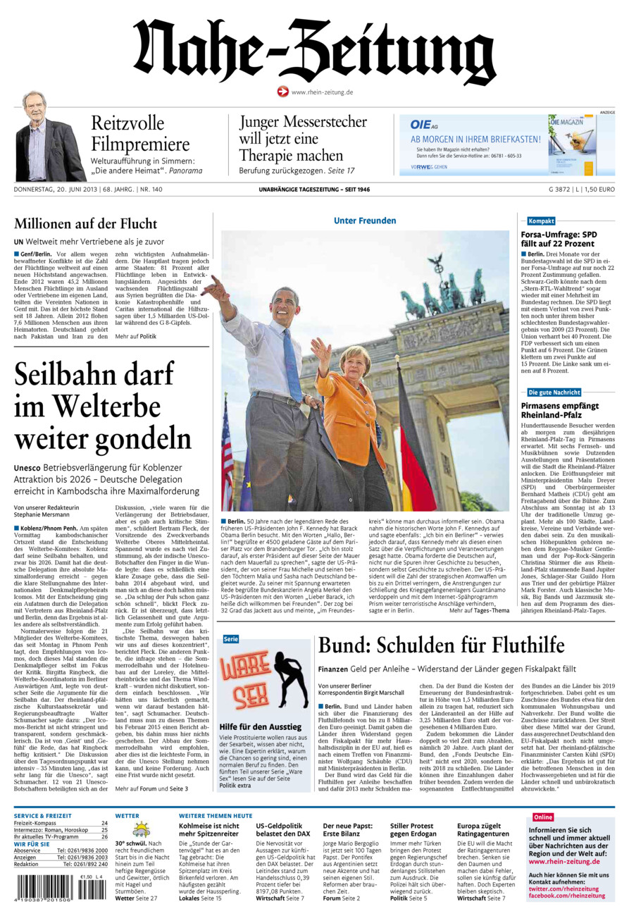 Nahe-Zeitung vom Donnerstag, 20.06.2013