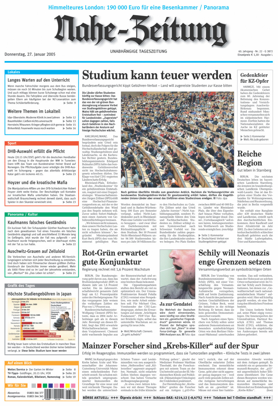 Nahe-Zeitung vom Donnerstag, 27.01.2005
