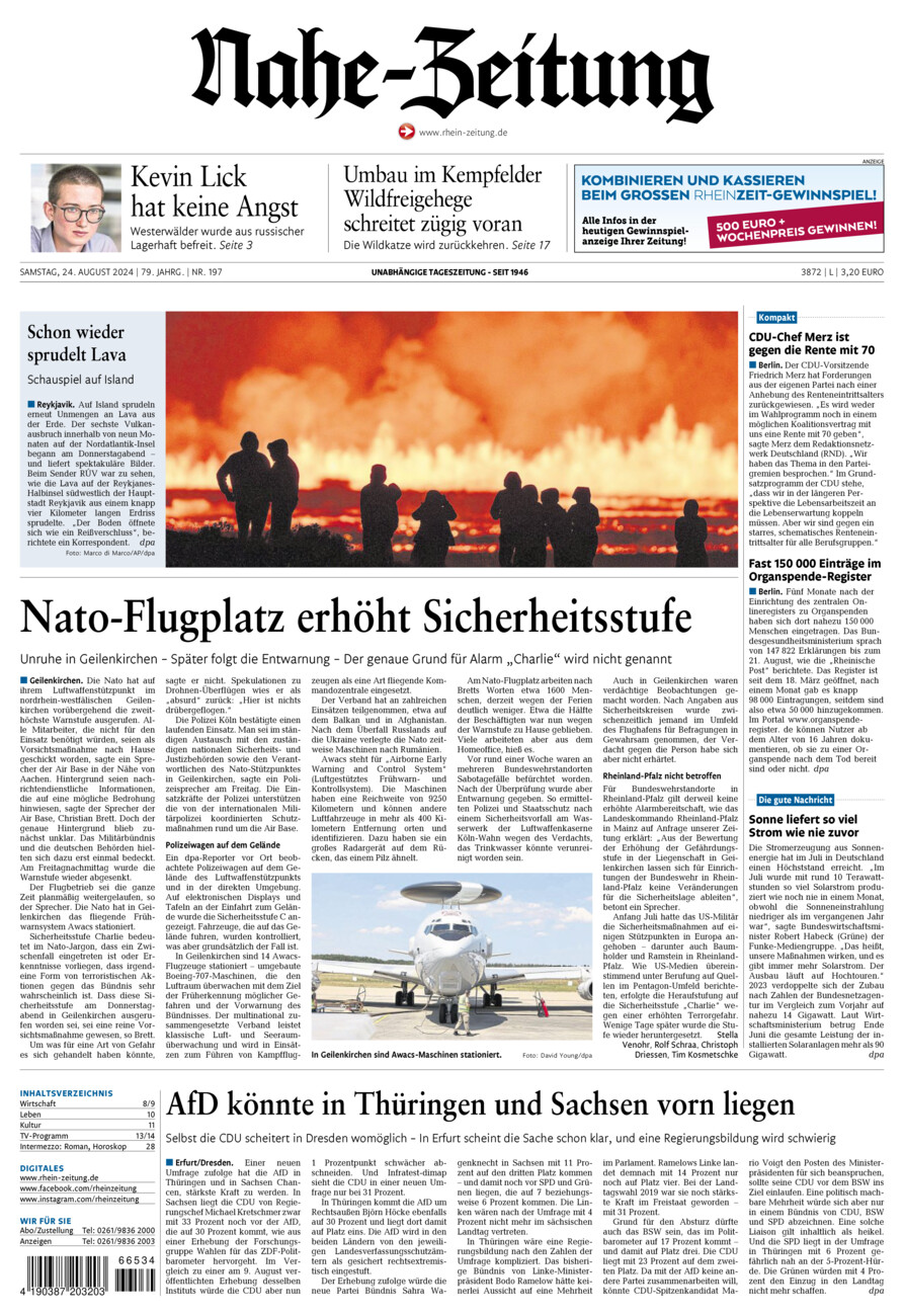 Nahe-Zeitung vom Samstag, 24.08.2024