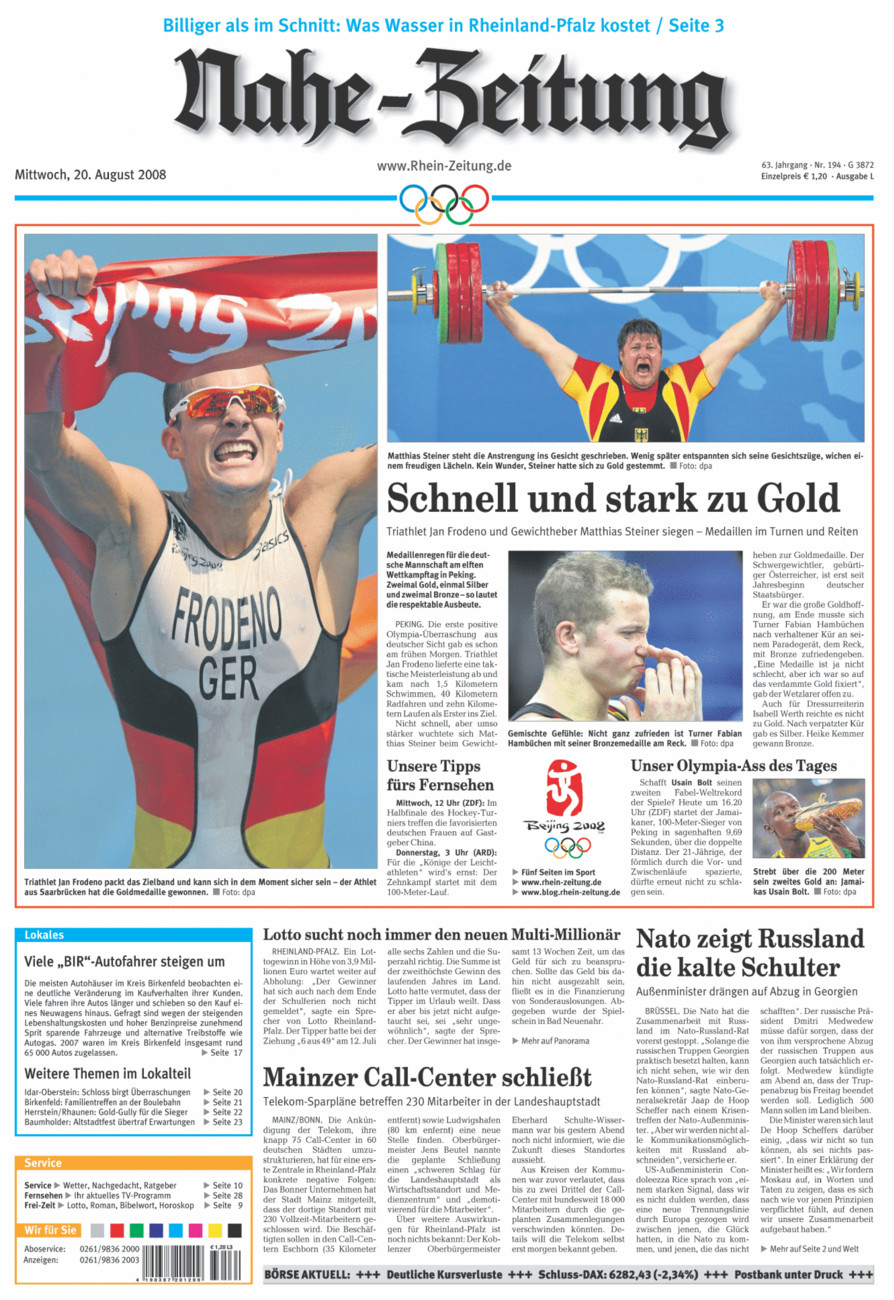 Nahe-Zeitung vom Mittwoch, 20.08.2008