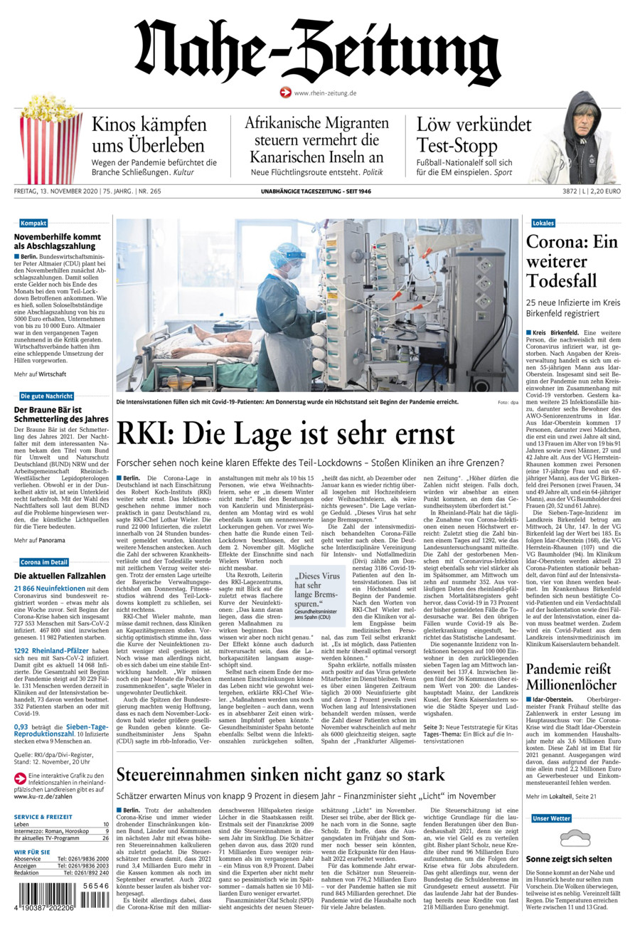 Nahe-Zeitung vom Freitag, 13.11.2020