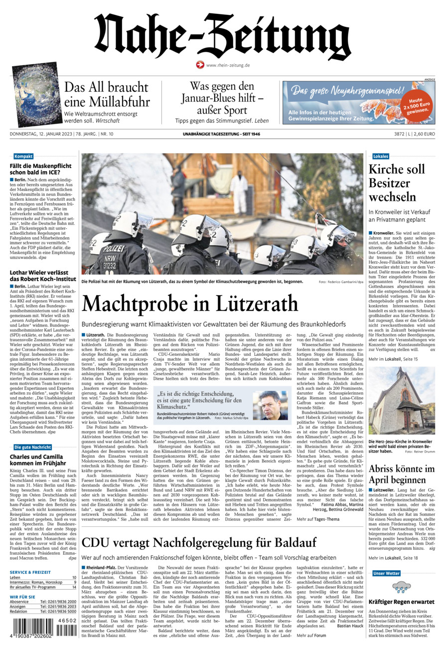 Nahe-Zeitung vom Donnerstag, 12.01.2023