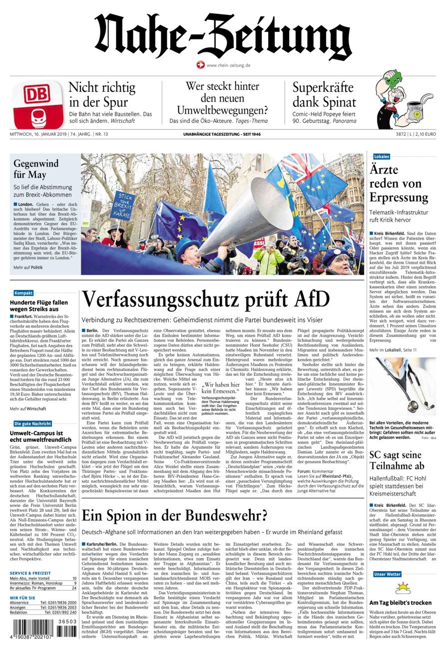 Nahe-Zeitung vom Mittwoch, 16.01.2019