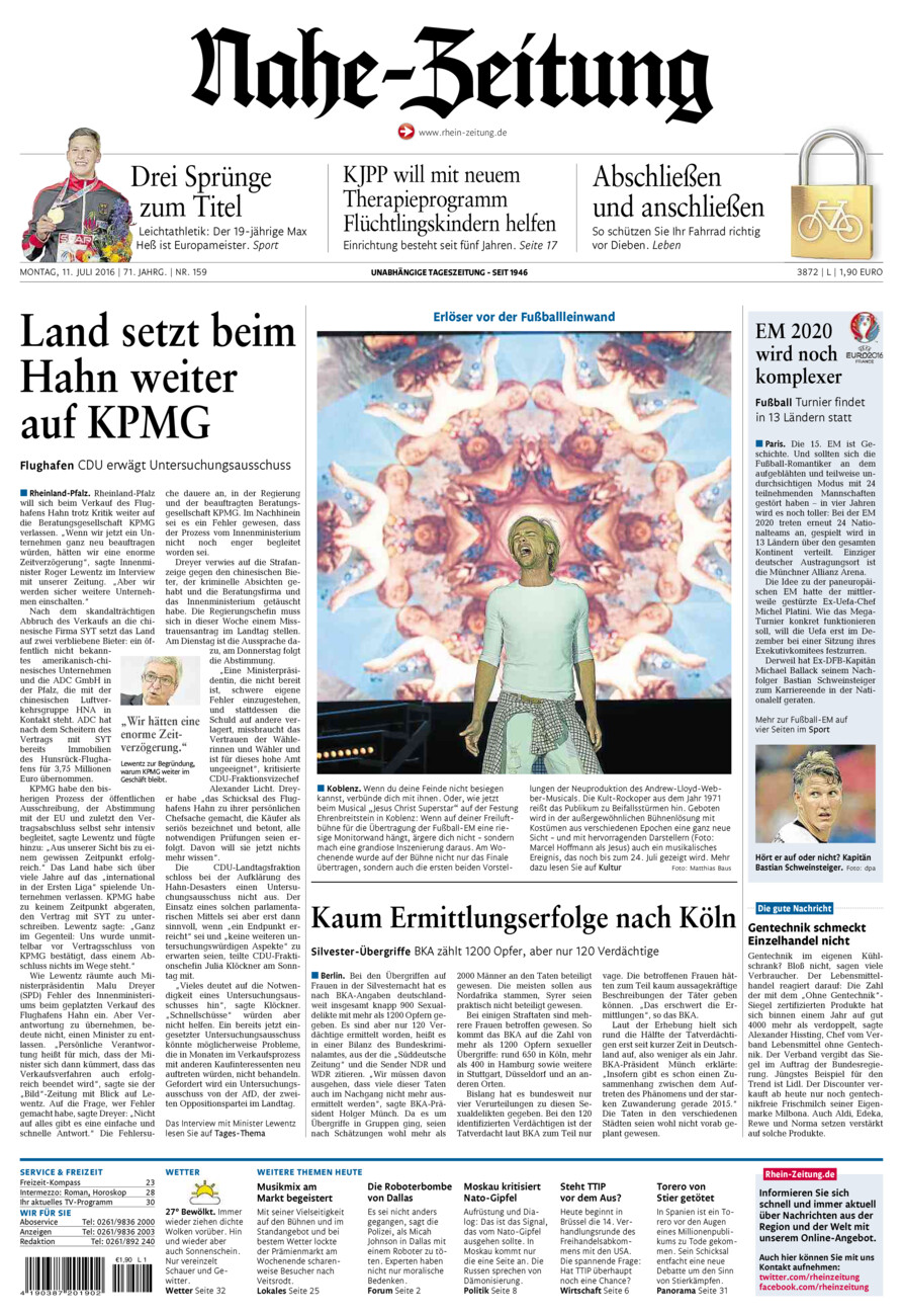Nahe-Zeitung vom Montag, 11.07.2016