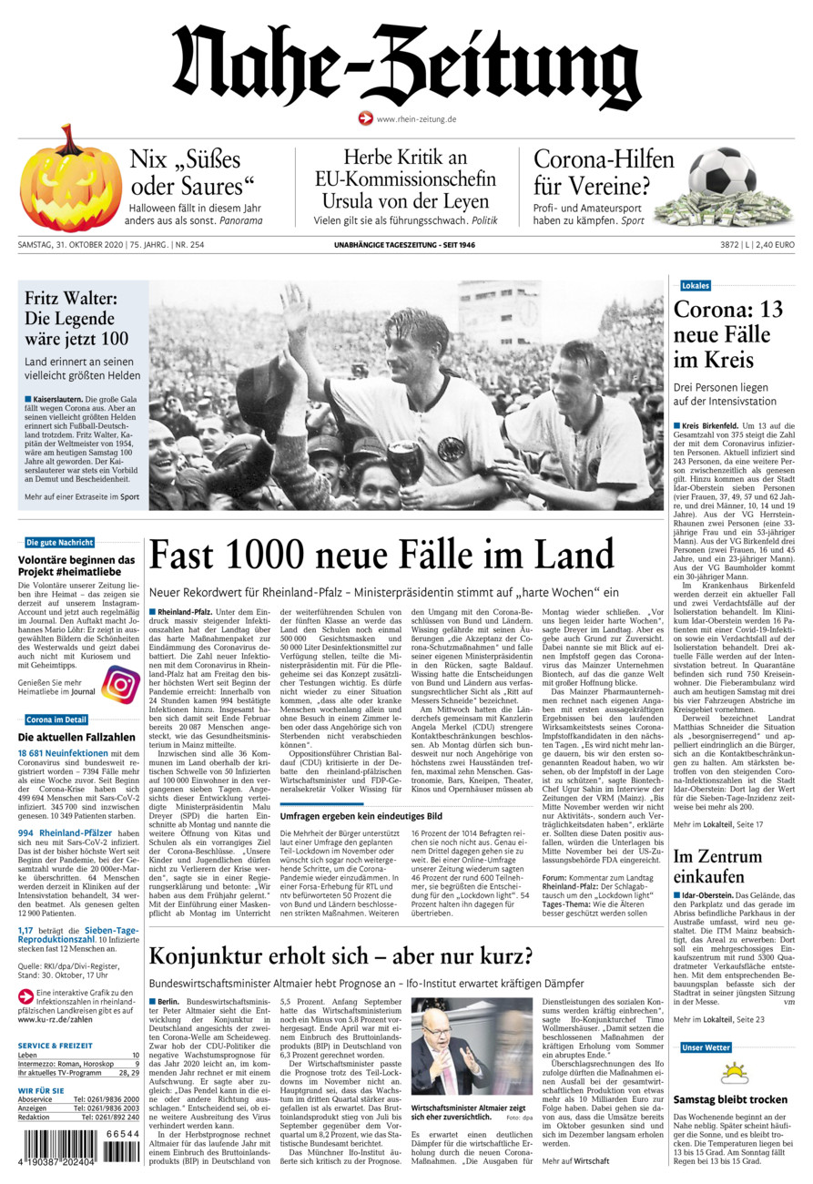 Nahe-Zeitung vom Samstag, 31.10.2020