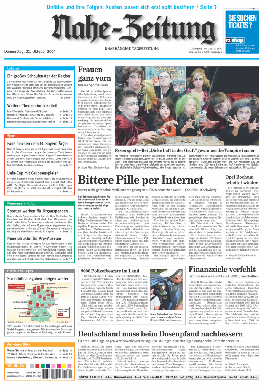 Nahe-Zeitung vom Donnerstag, 21.10.2004