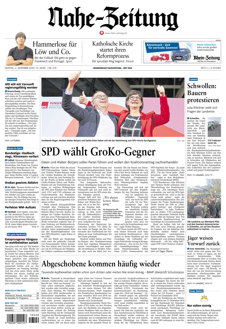 Nahe-Zeitung vom Montag, 02.12.2019