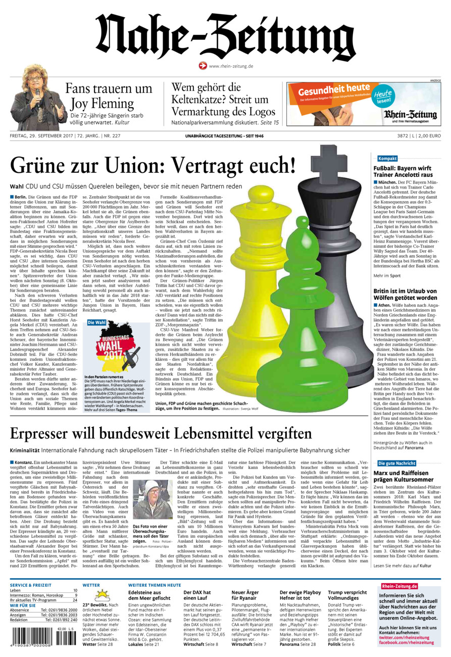 Nahe-Zeitung vom Freitag, 29.09.2017