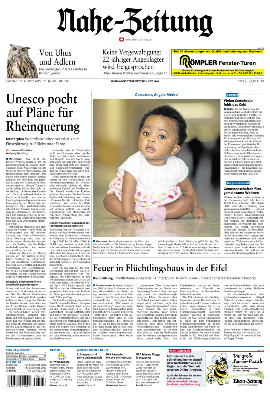 Nahe-Zeitung vom Samstag, 15.08.2015