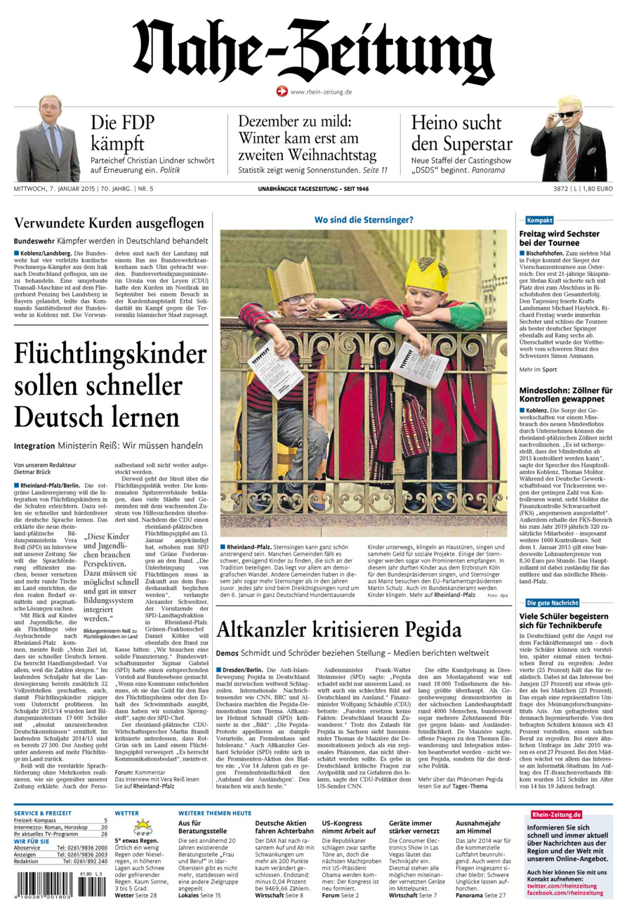 Nahe-Zeitung vom Mittwoch, 07.01.2015