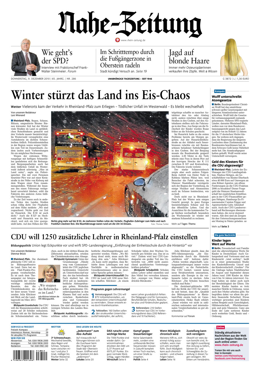 Nahe-Zeitung vom Donnerstag, 09.12.2010