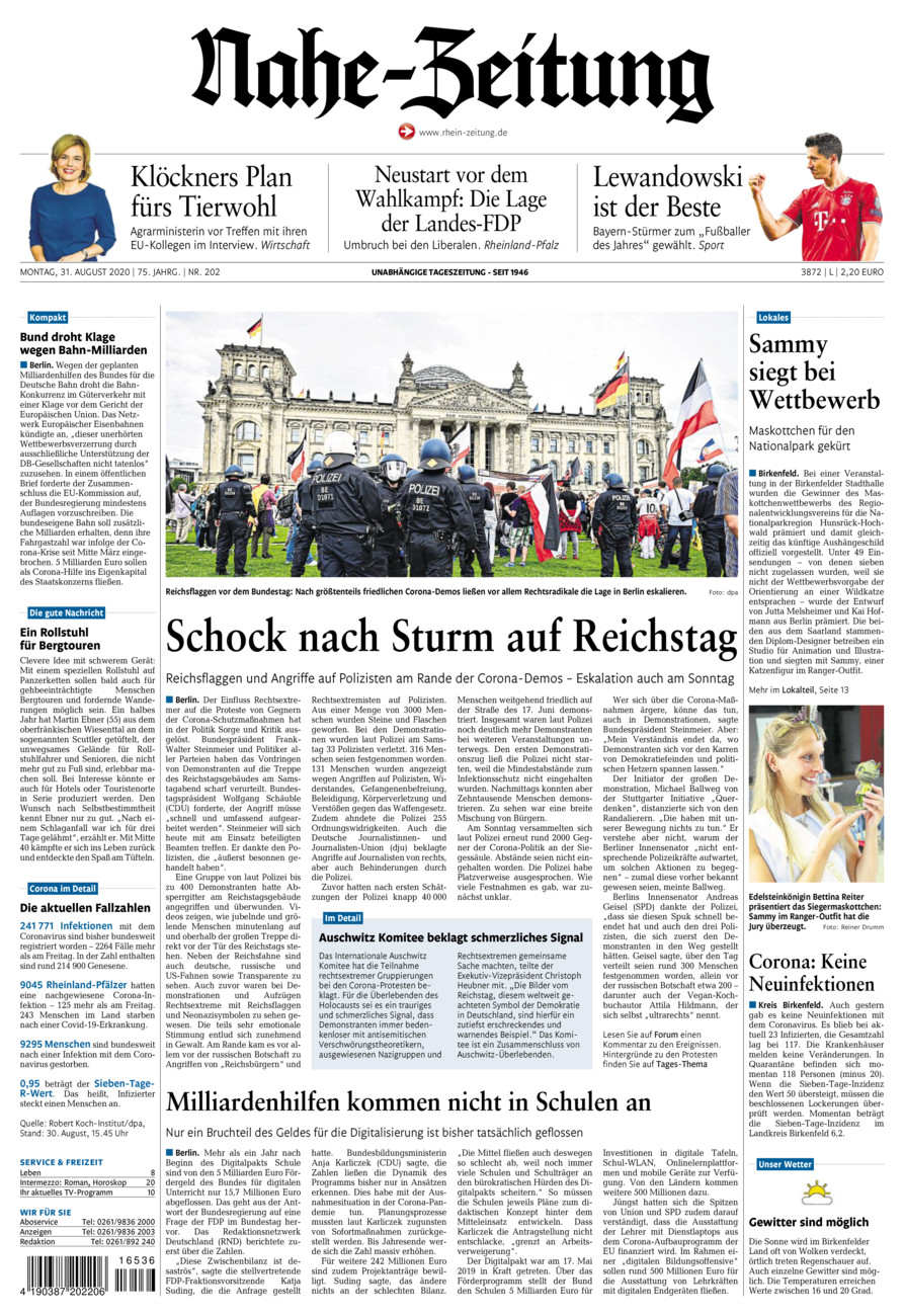 Nahe-Zeitung vom Montag, 31.08.2020