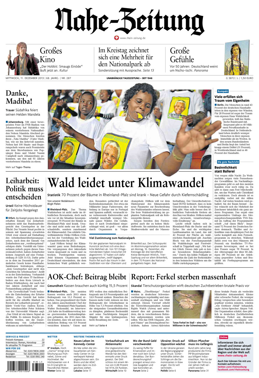 Nahe-Zeitung vom Mittwoch, 11.12.2013