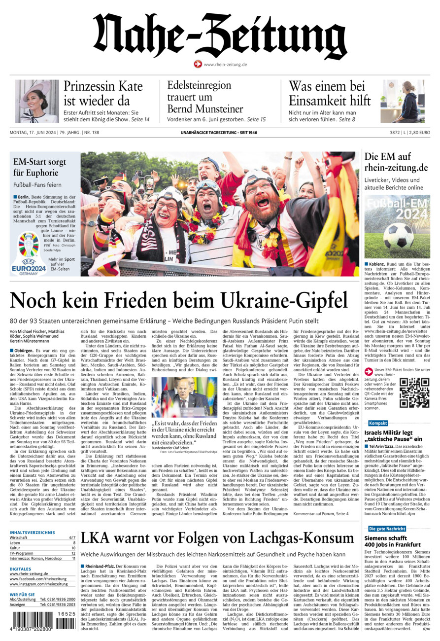 Nahe-Zeitung vom Montag, 17.06.2024