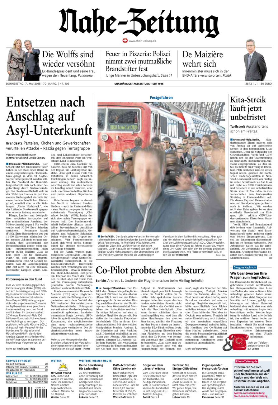 Nahe-Zeitung vom Donnerstag, 07.05.2015