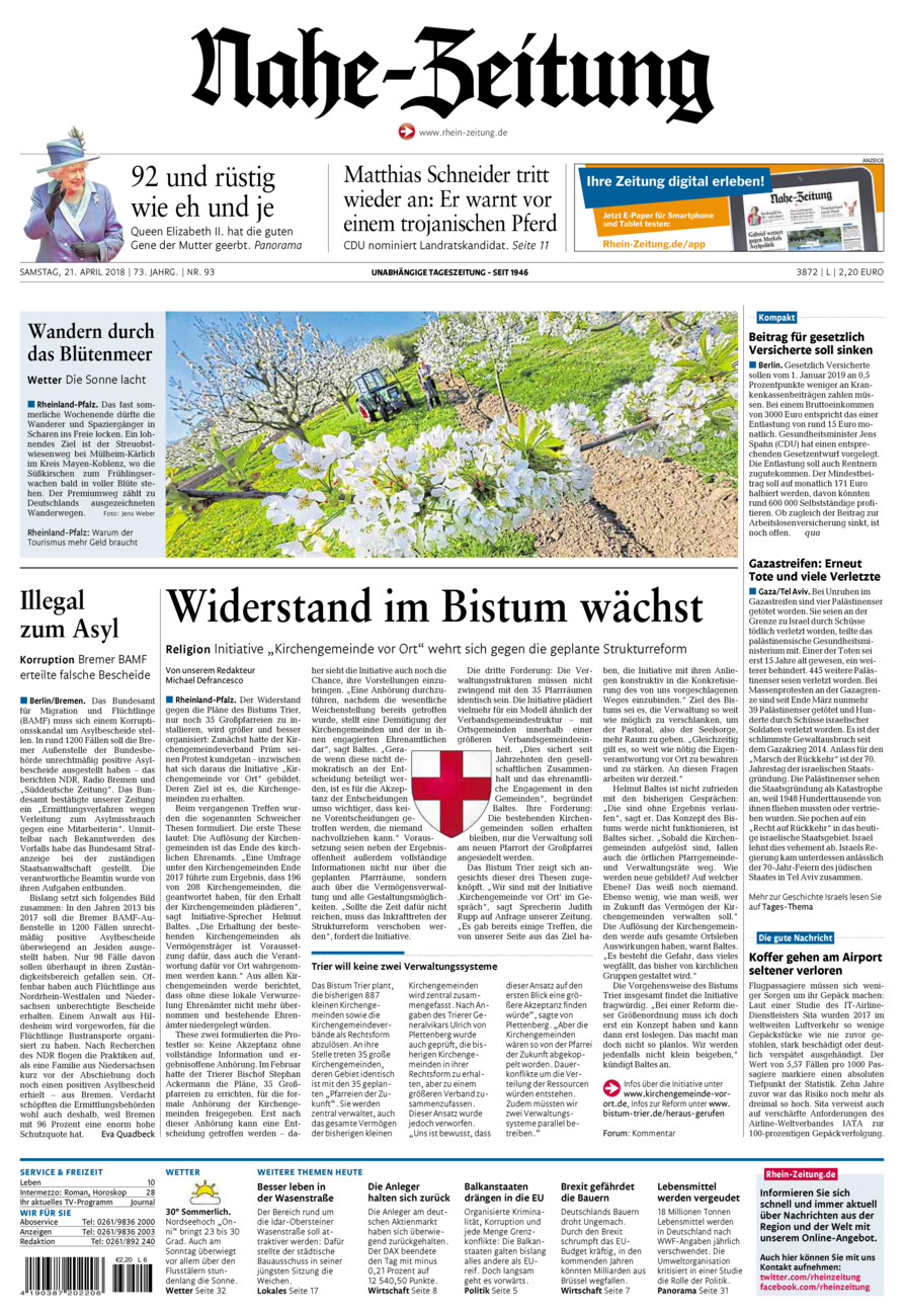 Nahe-Zeitung vom Samstag, 21.04.2018