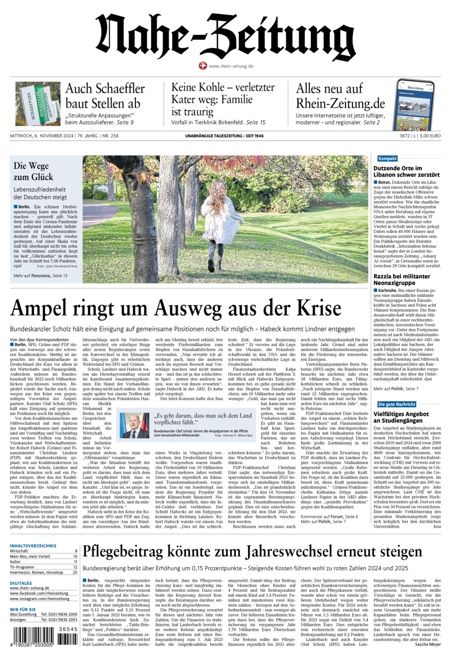 Nahe-Zeitung vom Mittwoch, 06.11.2024